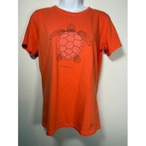 LIFE IS GOOD Turtle Simplify Tee Small Orange Short Sleeve Graphic T-Shirt Beach